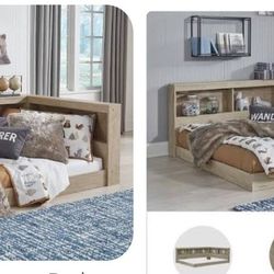 Children/Pre-Teen Bed - Teddy Full Platform Bed with Bookcase & Built-In Storage