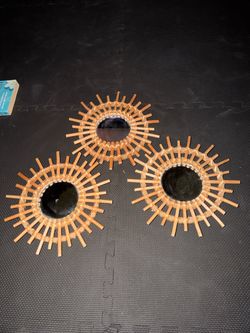 Set of 3 Rattan Sunburst Wall Mirrors