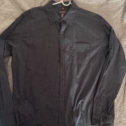 blue and black checkered dress shirt mens size L