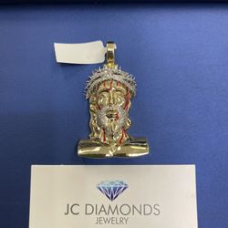 Pendant Jesus Face Diamonds 10k 2 Inch 