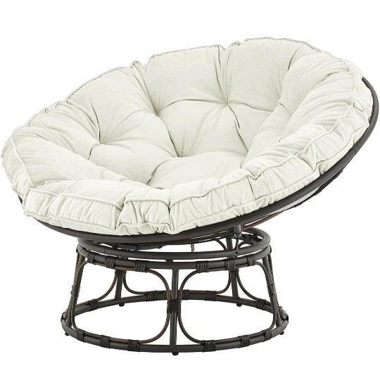 Barton 45" Papasan Chair Round Chair W/Tufted Cushion Stand Chair Moon Chair for Indoor/Outdoor Use (light grey.)