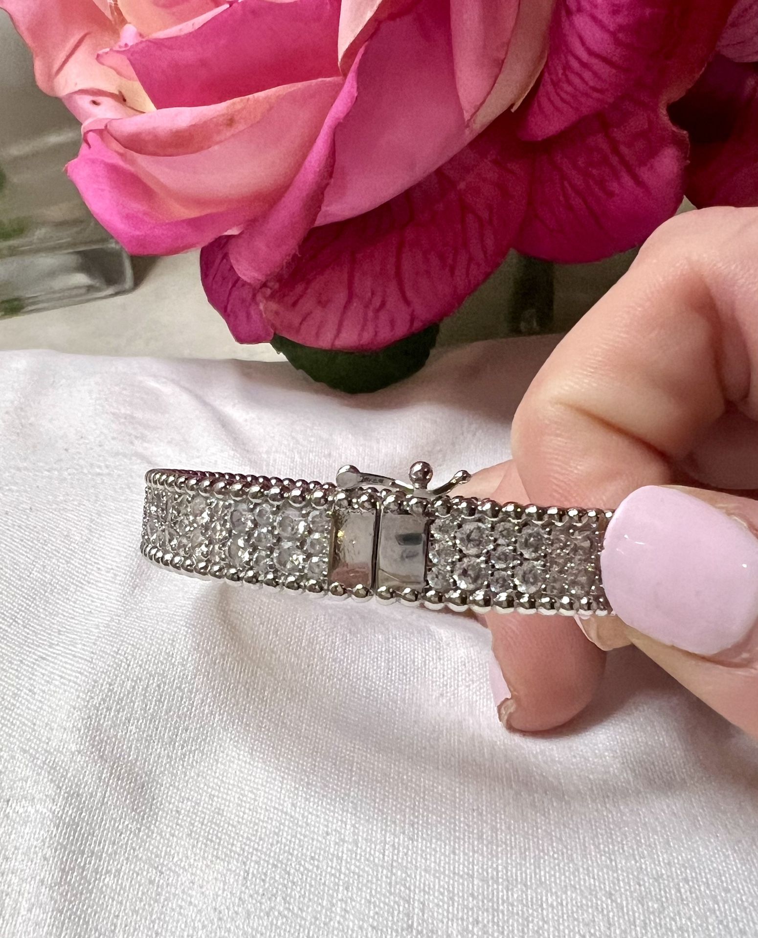 10.8 Carat 925 Sterling Silver Perlee Moissanite Diamond Bracelet Bangle