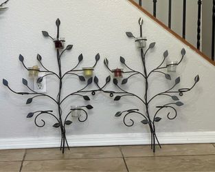 Decorative Metal Wall Candle Holders – Set of 2 with Glass Votive Cups