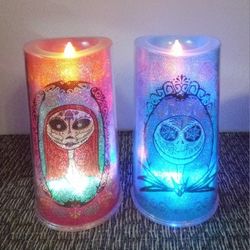 💀 Nightmare Before Christmas Jack & Sally LED Candle Set ☠️ Day Of The Dead 💀