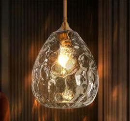 LNC Modern 1-Light Plated Brass Teardrop Pendant Light with Clear Water Glass for Dining Kitchen Island Stem Hanging Lamp