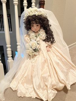 Beautiful Wedding Bride Porcelain Doll