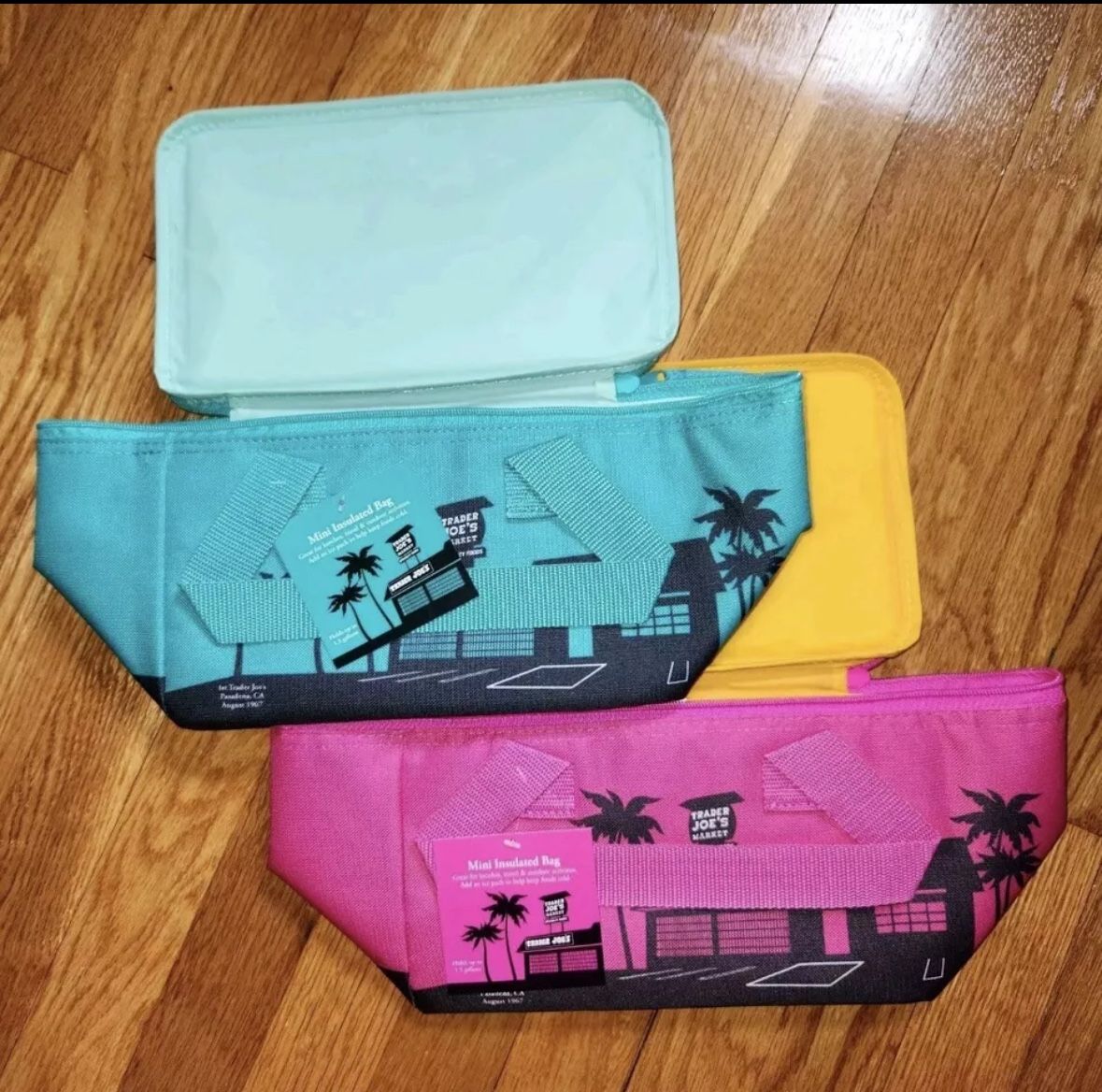 Trader Joe’s Mini Insulated Bags Teal And Pink Set Of 2