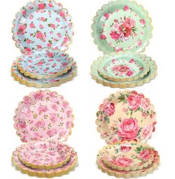 Pasimy 64 Pcs Floral Vintage Plates Paper Tea Party Tableware Set 9 Inch And 7 Inch Plates For Tea Party Birthday Baby Shower Wedding Bachelorette Par