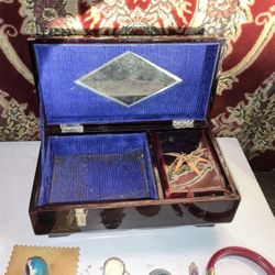 Black Lacquer Japanese jewelry/trinket/music Box - Bamboo motif painted on top