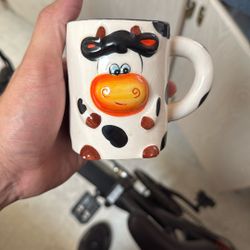 RAISED CHEF COW BLACK AND WHITE CERAMIC COFFEE MUG
