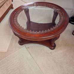 Small Round Wood & Glass Table