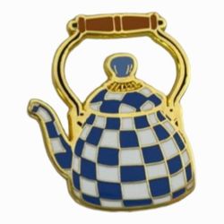 Mackenzie Childs Inspired Royal Check Tea Kettle Pot Lapel Pin