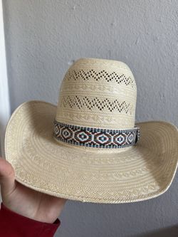 Tall Crown Straw Hat With Hat Band