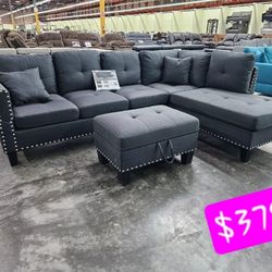 BRAND NEW 3PC SECTIONAL SOFA SET WITH OTTOMAN AND ACCENT PILLOWS INCLUDED $379