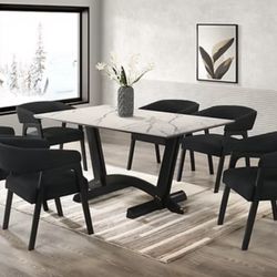 Comedores Table Top Black Porcelain  Chair: Beige Soft Teddy Fabric Size: Table 63" x 35.5" x 30"H  Chair 22"W x 18"D x 30"H