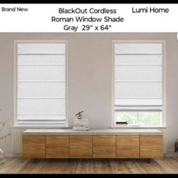 Brand New Blackout Cordless Roman Window Shade Gray 29"X 64"