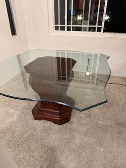 Glass Dining Table with Mahogany Wood Center