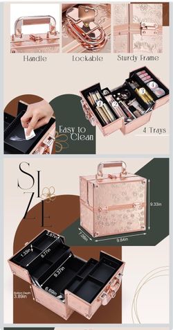 Rose Gold Makeup Train Case with 4 Trays and a MAST needle holder machine for eyebrows and lip blushing