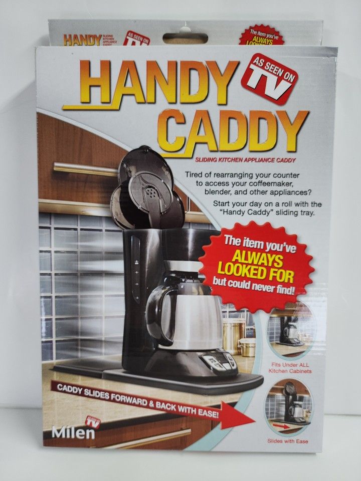 Handy Caddy As Seen On Tv Sliding Kitchen Appliance Caddy MILEN Black New! NIB!.
Sliding Kitchen Appliance Caddy:
Tired of rearranging your counter to