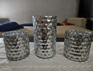 Set Of 3 Silver Decor Vases/containers