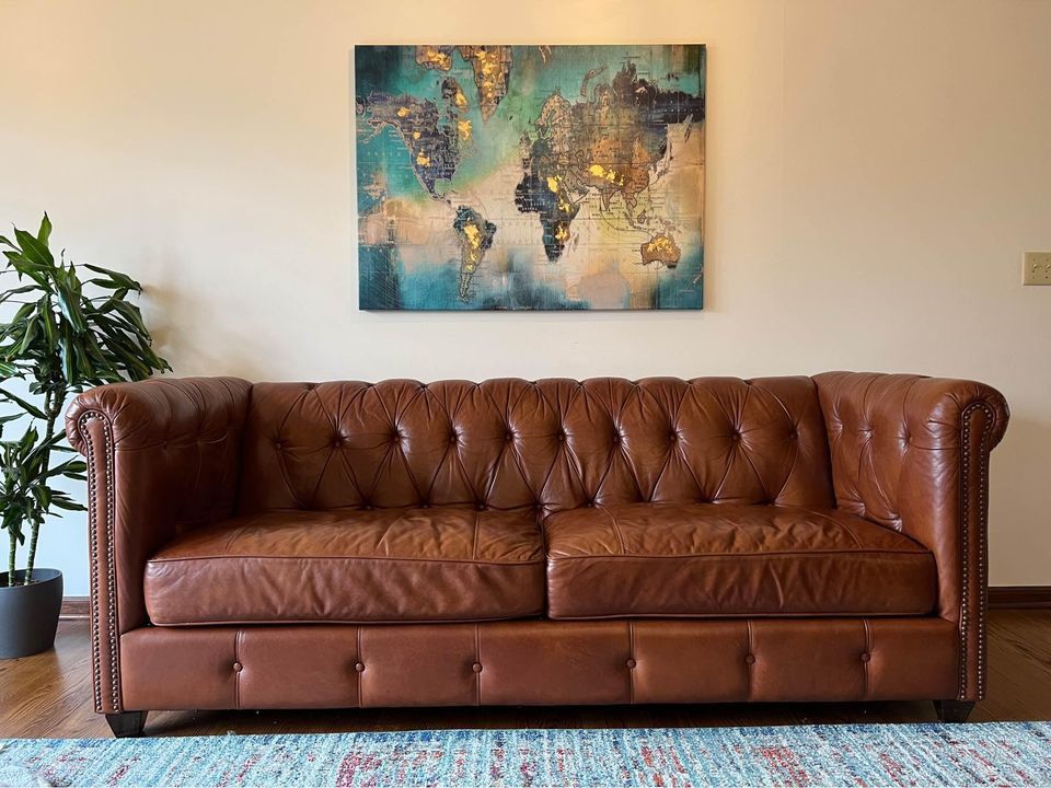 Leather Chesterfield Sofa 87” By Birch Lane In Chestnut Tufted