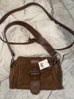brown leather suede shoulder crossbody bag