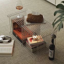 Chrome Wire Side Table - Modern Modular Cube - Minimalist Stackable Coffee or Accent Table