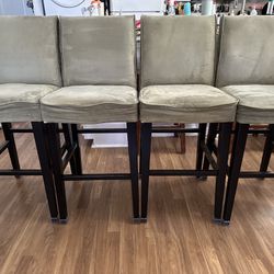 Cream Bar Chairs with Green Velvet Covers (x4) 