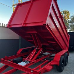 Red Scissor Lift Dump Trailer In Stock 