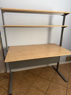 Computer Desk with Overhead Shelves and Desk Drawer Rolling Cart
