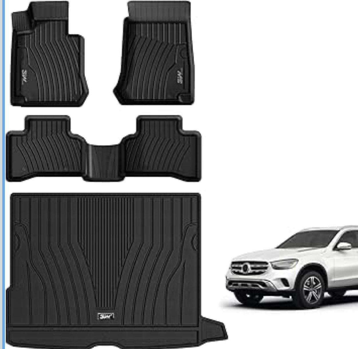 3470B-3W Floor Mats and Cargo Liner Compatible for Mercedes Benz GLC 2016-2022, TPE All Weather Custom Fit GLC300/GLC350e/GLC43 AMG/GLC63 AMG/GLC63 AM