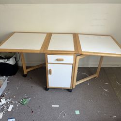 Drop-Leaf Rolling Arts & Craft / Sewing Table – Expands to 70” Wide