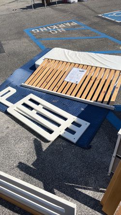White Bed Frame with Wood Slats