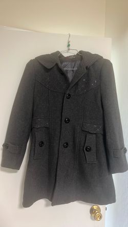 Women’s Charcoal Gray Hooded Coat with Back Bow