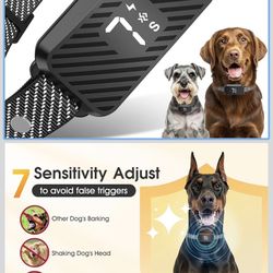 Dog Bark Collar for Large Medium Small Dogs, Rechargeable No-Bark Collar, Smart Barking Collar, Effective Bark Collar with 7-Level Sensitivity, 3 Beep
