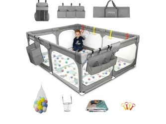 Baby Playpen with Mat 75"*59", Extra Large Playpen for Babies and Toddlers with Storage Bag, BPA-Free, Non-Toxic, Safe No Gaps Playards for Babies, St