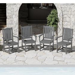 Outdoor HDPE Dining Chair Set of 4, Patio Chairs Set with Armrest, All-Weather Durable Outdoor Furniture for Backyard, Garden, Lawn & Poolside, Grey (