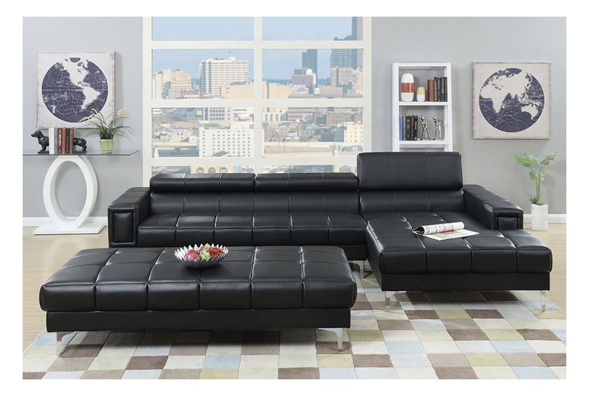 Black Sectional Sofa - Ottoman Sold Separate (Free Delivery)