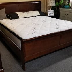 Brand New Dark Cherry/White/Black/Gray Sleigh Queen Bedframe