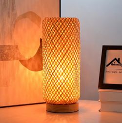 Arturesthome Bamboo Table Lamps with Shade, Rustic Farmhouse Boho Coastal Desk Lamp Night Light for Decorative Bedroom, Study Room, Cafe, Bookcase