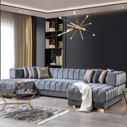 Ariana Gray Velvet Double Chaise Sectional $2800