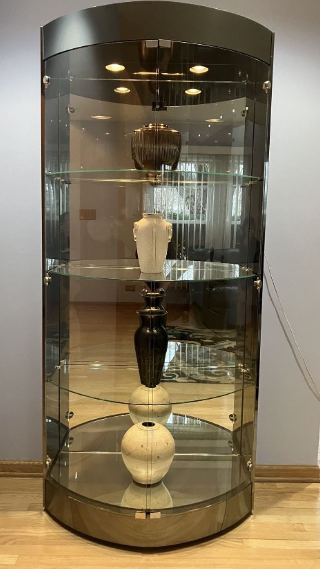 Curio Cabinet, Silver Finish, 2 Curved Glass Doors