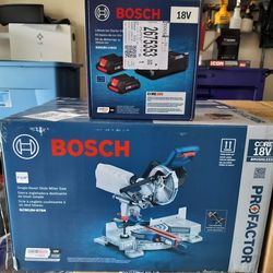 Cordless Bosch miter saw and 2 4 amp batteries and charger. Brand new in box