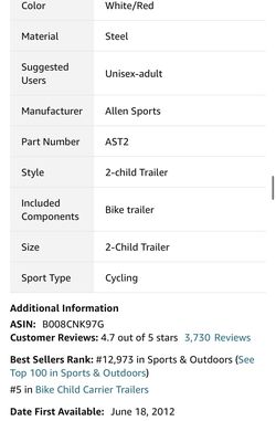 Allen Sports steel bicycle trailer for Sale in Sully Station VA