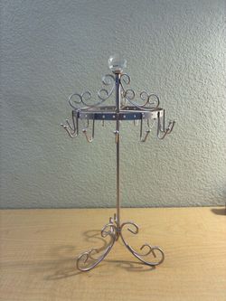 Pink Rotating Display Stand with Hooks for Jewelry and Keychains