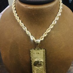 10KT Rope Chain With Million Dollar Double Sided Charm