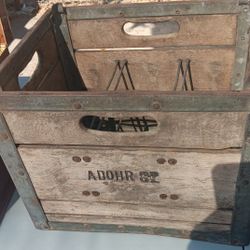 Vintage 1950s Adohr Milk Farms Wood Metal Milk Crate