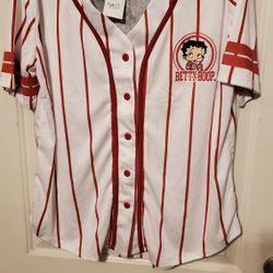 White Pinstripe Betty Boop Graphic Baseball Jersey Size LARGE 
((((NEW)))))