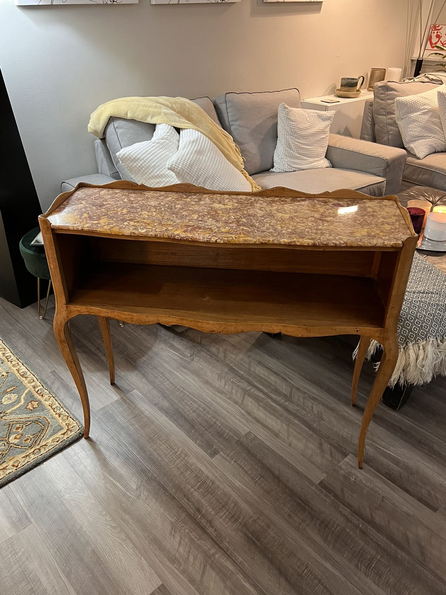 Antique Table Marble Top Bookcase Desk Made In France