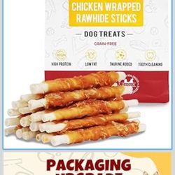 Chicken Wrapped Rawhide Sticks Dog Treats 10.6oz w/Taurine Rawhide Sticks Puppy Training Snacks Long Lasting Dog Chews Gluten Grain Free Dental Health